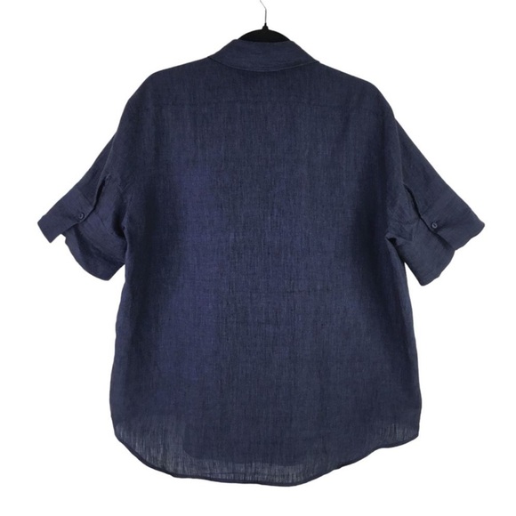 Jarbo Women's Italian Linen Button Up Boyfriend Shirt sz 3 Oversized Blue US 8 - Picture 2 of 8